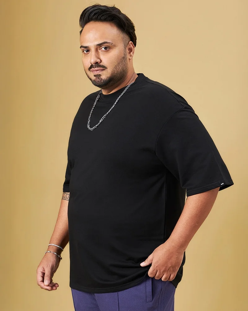 بيواكوف Men's Black Oversized Plus Size T-shirt
